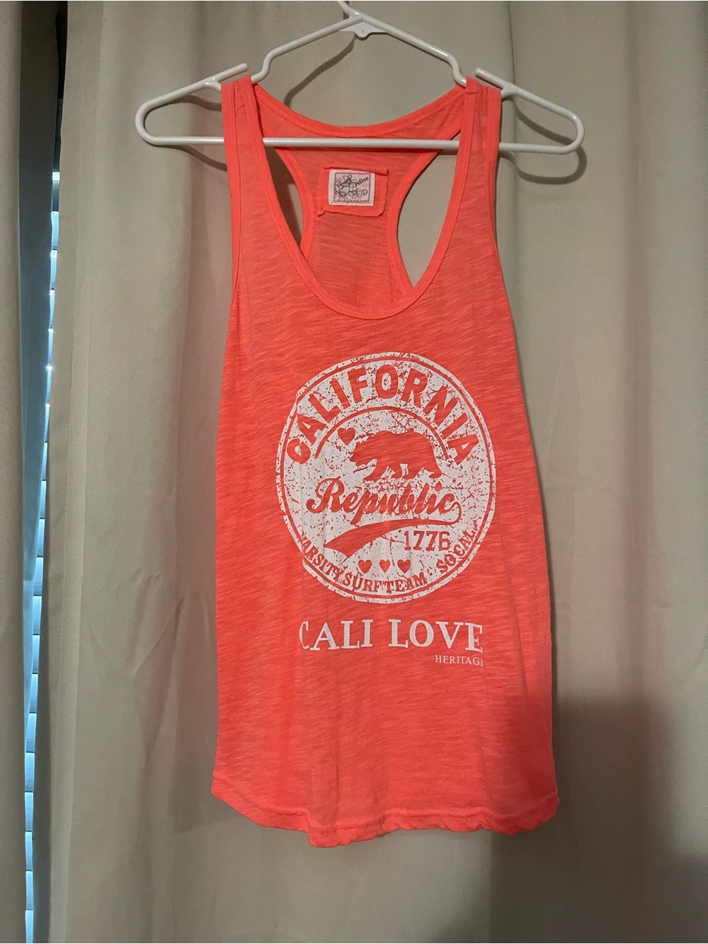 Coral Racerback Tank with California republic Graphic